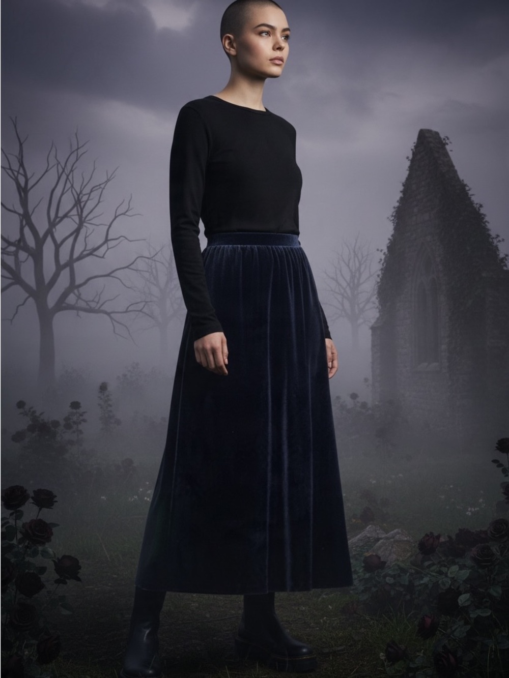 Velvet Black Skirt Womens 14-16 Whimsey Flowy NWT.